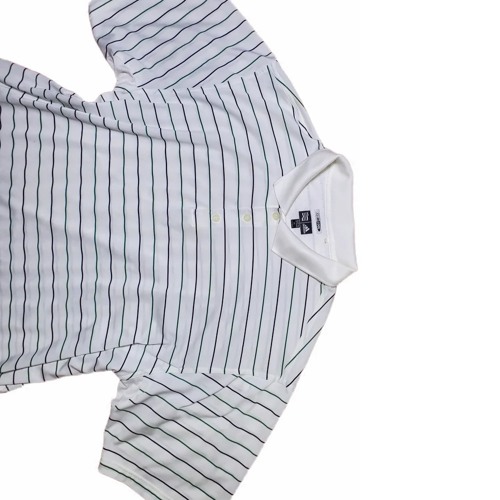 Vintage Adidas Shirt Men White Striped Golf ClimaCool Y2K Classic Polos Shirt XL
